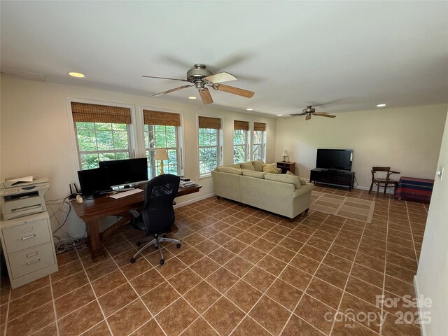333 Lentz Landing Ln, Nebo, NC 28761 - office with plenty of natural light, a ceiling fan, recessed lighting, and dark tile patterned floors