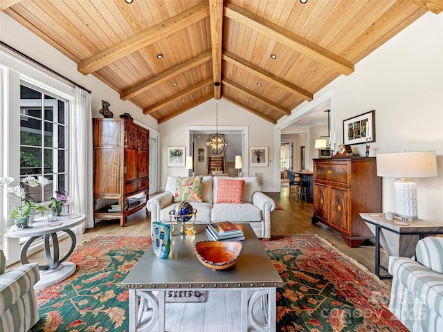 3 Bayonne Trl, Asheville, NC 28804 - living area featuring wood ceiling, wood finished floors, and a chandelier