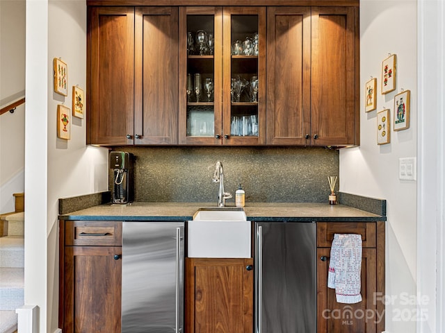 3 Bayonne Trl, Asheville, NC 28804 - kitchen featuring high end fridge, refrigerator, decorative backsplash, and a sink