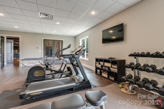 109 Oak Forest Dr, Kings Mountain, NC 28086 - exercise room featuring wood finished floors, baseboards, recessed lighting, and a drop ceiling