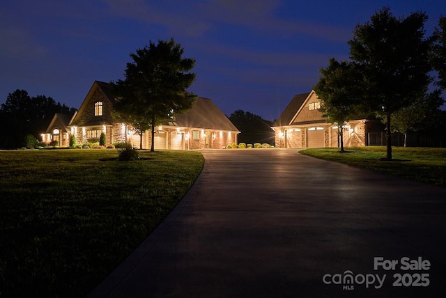 109 Oak Forest Dr, Kings Mountain, NC 28086 - view of front of house with driveway, a yard, and stone siding