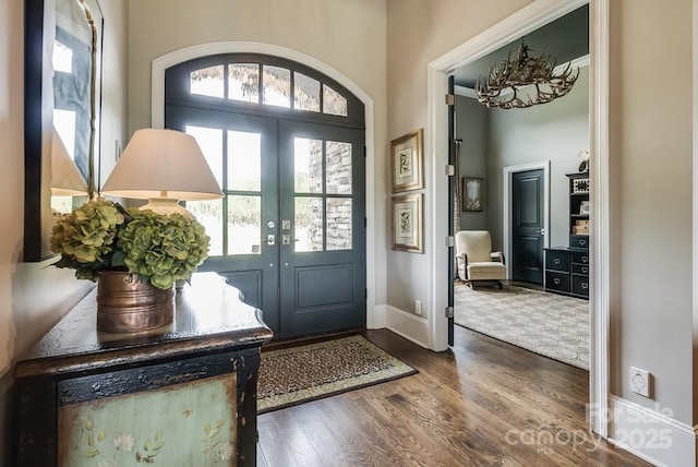 109 Oak Forest Dr, Kings Mountain, NC 28086 - foyer featuring french doors, dark wood-type flooring, and baseboards