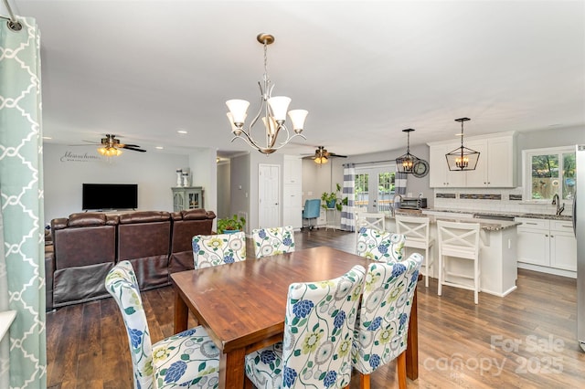 240 China Grove Rd, China Grove, NC 28123 - dining room with ceiling fan, a chandelier, healthy amount of natural light, and recessed lighting