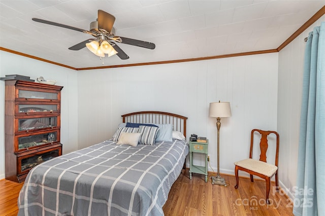 240 China Grove Rd, China Grove, NC 28123 - bedroom with wood finished floors, ornamental molding, a ceiling fan, and baseboards