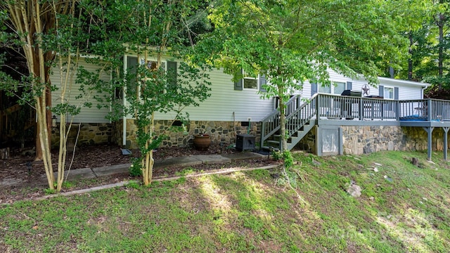 5366 Hayes Waters Rd, Morganton, NC 28655 - back of property with a wooden deck and stairway