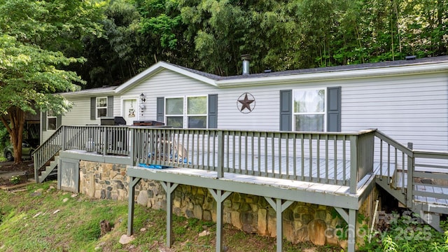 5366 Hayes Waters Rd, Morganton, NC 28655 - rear view of house with stairs and a wooden deck