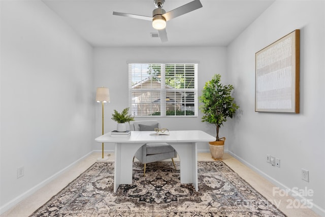10027 Juniper Trace Dr, Charlotte, NC 28277 - office featuring a ceiling fan, baseboards, and light colored carpet