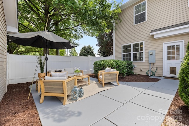 10027 Juniper Trace Dr, Charlotte, NC 28277 - fenced backyard featuring an outdoor hangout area and a patio