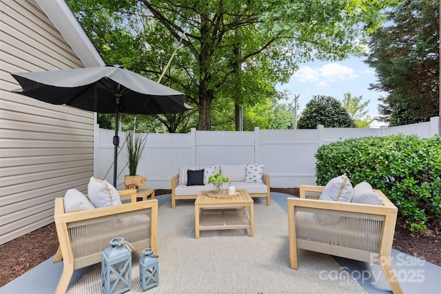 10027 Juniper Trace Dr, Charlotte, NC 28277 - fenced backyard featuring an outdoor living space and a patio