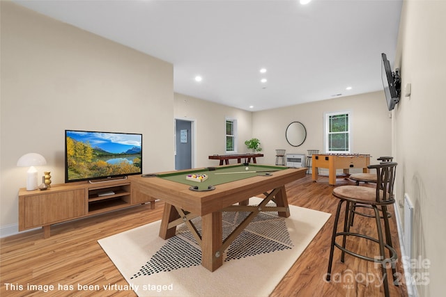 560 Blue Sky Dr, Dallas, NC 28034 - recreation room featuring light wood-style flooring, billiards, recessed lighting, and baseboards