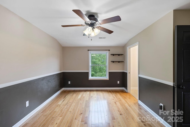 111 Grizzly Den Way, Marion, NC 28752 - empty room with light wood-style floors, a ceiling fan, baseboards, and lofted ceiling