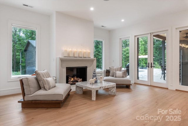 3020 Brooks Mill Ln, Wingate, NC 28174 - living room with a lit fireplace, healthy amount of natural light, light wood finished floors, and recessed lighting