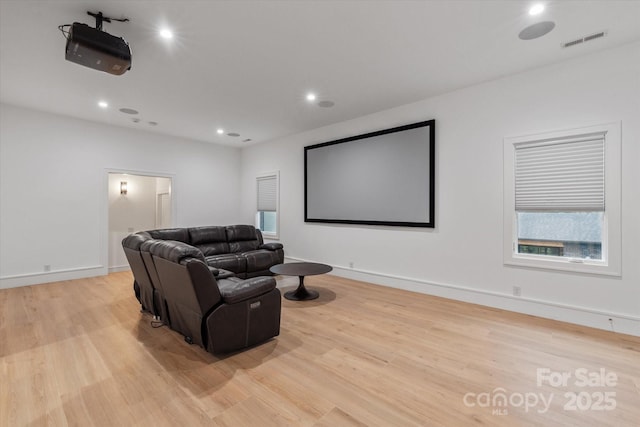 3020 Brooks Mill Ln, Wingate, NC 28174 - home theater with light wood-style flooring, recessed lighting, and baseboards