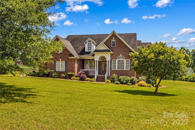 1070 Blueberry Rd, Salisbury, NC 28147 - view of front of property with a front yard, brick siding, and covered porch