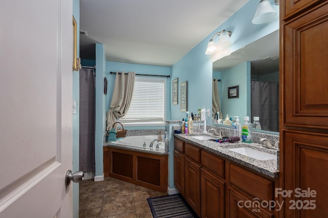 792 Carolina Mill Cir, Lincolnton, NC 28092 - full bathroom featuring double vanity, a bath, tile patterned flooring, and a shower with shower curtain