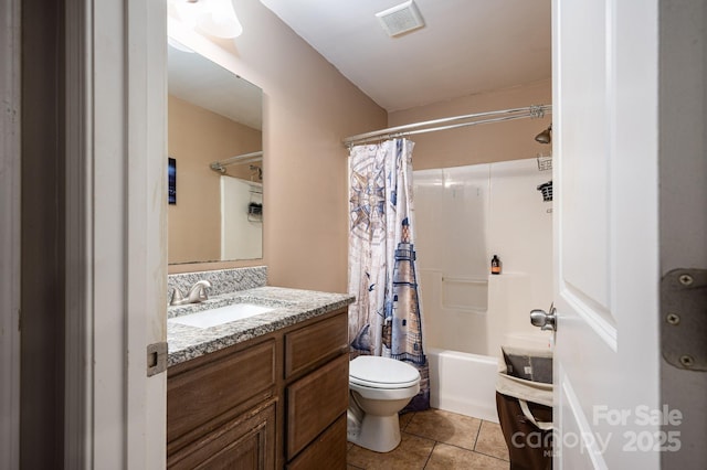 792 Carolina Mill Cir, Lincolnton, NC 28092 - bathroom with toilet, vanity, tile patterned floors, and shower / tub combo with curtain