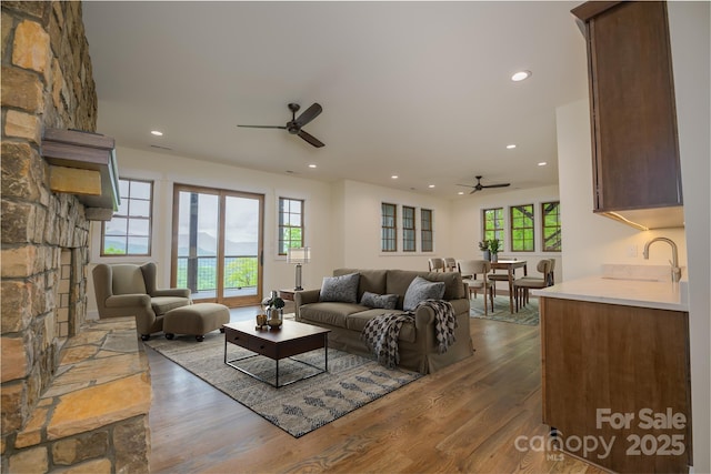615 Macallan Dr Unit 321, Waynesville, NC 28786 - living room with a ceiling fan, recessed lighting, and wood finished floors