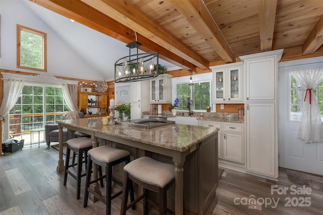 334 Arbra Mountain Way, Bostic, NC 28018 - kitchen featuring white cabinets, light stone counters, and dark wood finished floors