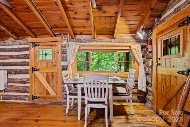 3739 Pickens Hwy, Rosman, NC 28772 - dining space featuring wooden ceiling and hardwood / wood-style floors