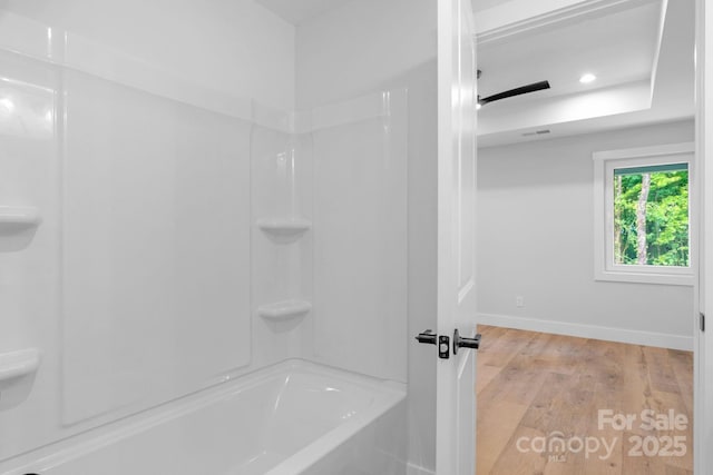 101 Churchill Dr, Kings Mountain, NC 28086 - full bathroom with wood finished floors, tub / shower combination, baseboards, and recessed lighting