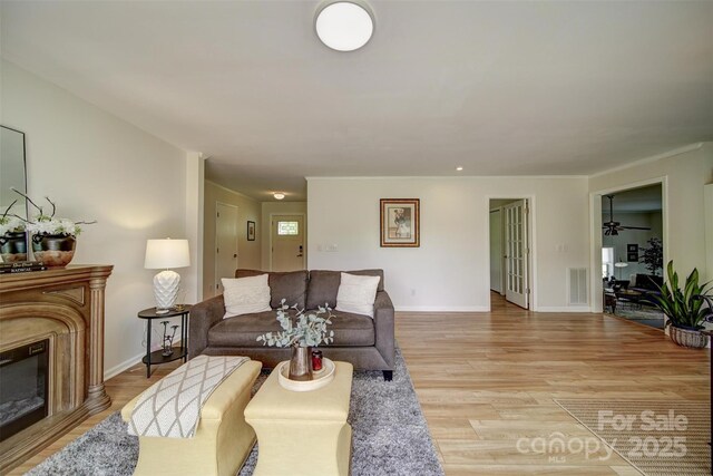 801 Witmore Rd, Wingate, NC 28174 - living room featuring light wood finished floors, a glass covered fireplace, and baseboards