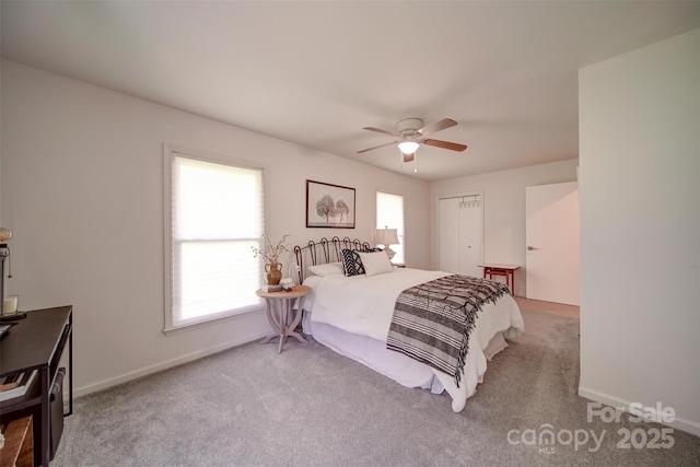 801 Witmore Rd, Wingate, NC 28174 - bedroom with carpet flooring, baseboards, ceiling fan, and a closet