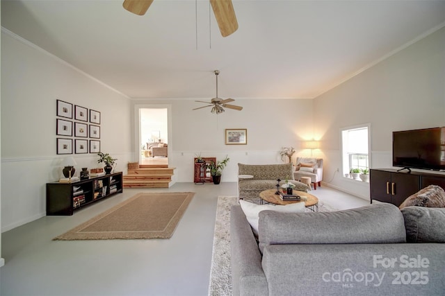 801 Witmore Rd, Wingate, NC 28174 - living area with ceiling fan and ornamental molding