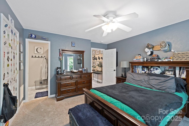21 School House Rd, Pisgah Forest, NC 28768 - bedroom featuring light colored carpet, a ceiling fan, and ensuite bathroom