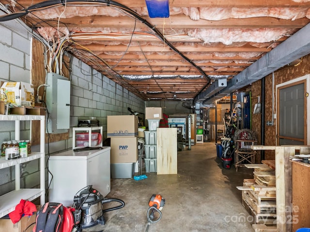 86 Hawk Haven Cv, Waynesville, NC 28786 - unfinished below grade area with concrete block wall, electric panel, and fridge