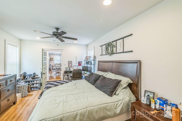432 4th Street Pl SW, Hickory, NC 28602 - bedroom featuring light wood-type flooring, ceiling fan, and recessed lighting