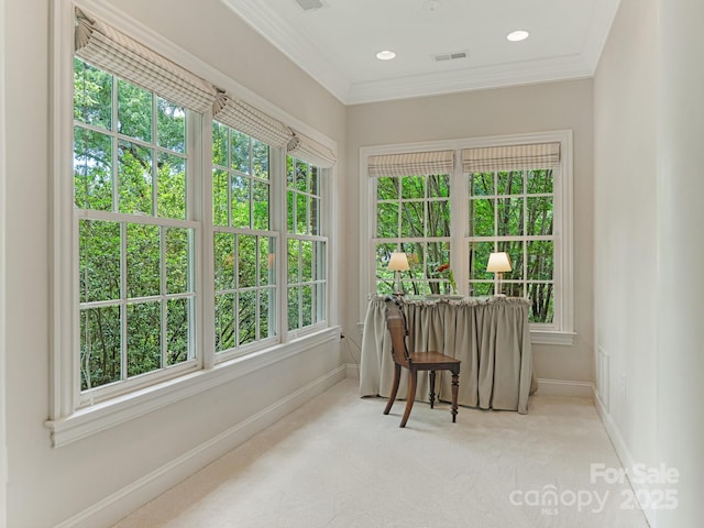 2516 Selwyn Ave, Charlotte, NC 28209 - sunroom / solarium with plenty of natural light, baseboards, carpet flooring, ornamental molding, and french doors