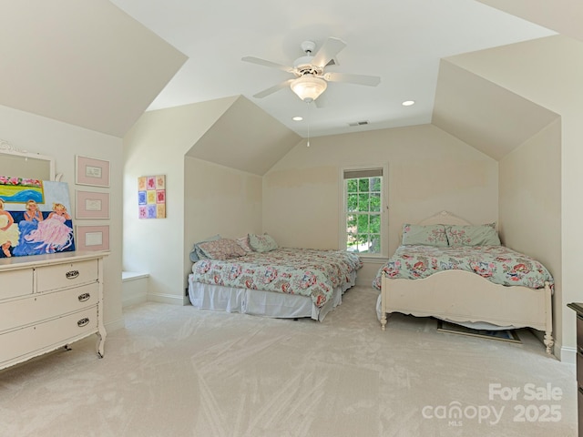 2516 Selwyn Ave, Charlotte, NC 28209 - carpeted bedroom with lofted ceiling, a ceiling fan, baseboards, and recessed lighting