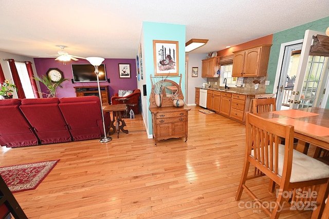 4646 River Run Cir, Hickory, NC 28602 - living room with light wood-style flooring and a ceiling fan