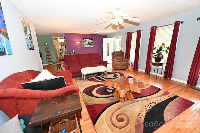 4646 River Run Cir, Hickory, NC 28602 - living room with hardwood / wood-style floors, ceiling fan, and baseboards