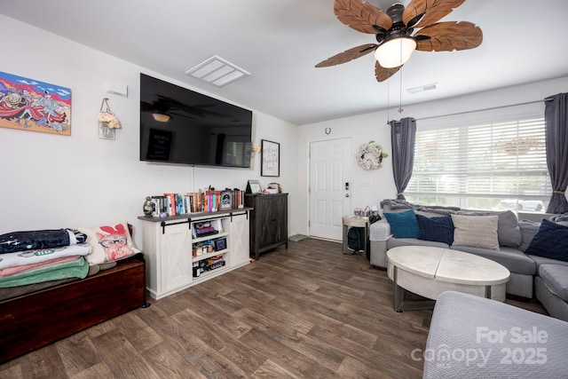 7527 Finnigan Rd, Charlotte, NC 28215 - living area with ceiling fan and dark wood-style flooring