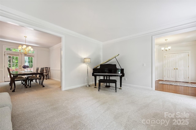 8217 Lansford Rd, Charlotte, NC 28277 - sitting room with a chandelier, carpet, and ornamental molding
