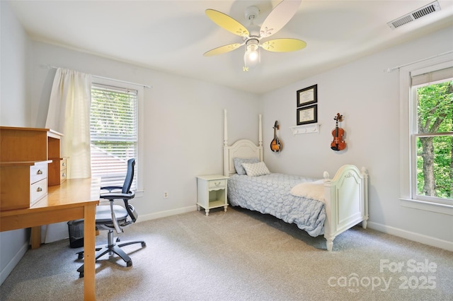 8217 Lansford Rd, Charlotte, NC 28277 - bedroom featuring multiple windows, a desk, carpet, and a ceiling fan
