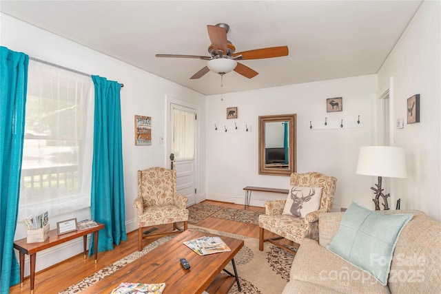 7 Grove St, Weaverville, NC 28787 - living area with ceiling fan, wood finished floors, and baseboards