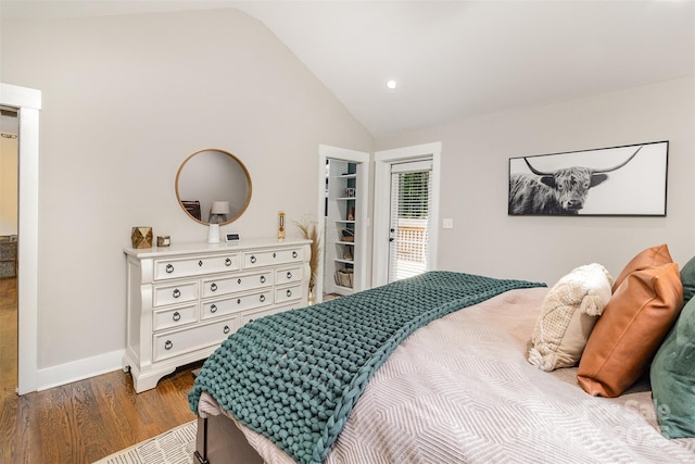 1621 Brookdale Ave, Charlotte, NC 28210 - bedroom with lofted ceiling, wood finished floors, baseboards, and recessed lighting
