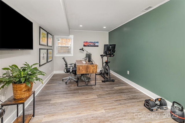 1621 Brookdale Ave, Charlotte, NC 28210 - office with wood finished floors, recessed lighting, baseboards, and ornamental molding