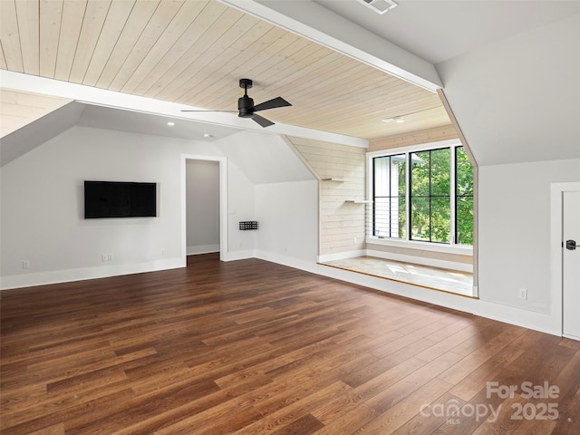 146 Lower Brush Creek Rd, Fletcher, NC 28732 - additional living space featuring lofted ceiling, wood finished floors, baseboards, wood ceiling, and ceiling fan