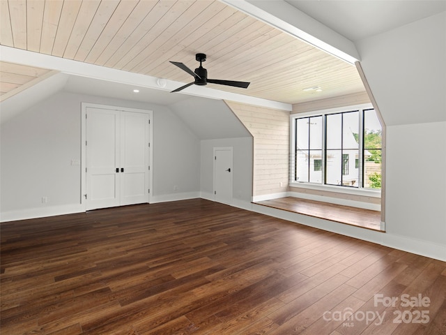146 Lower Brush Creek Rd, Fletcher, NC 28732 - additional living space featuring lofted ceiling, wood-type flooring, ceiling fan, baseboards, and wood ceiling