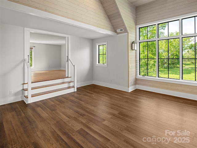 146 Lower Brush Creek Rd, Fletcher, NC 28732 - empty room featuring dark wood-style floors, stairs, and baseboards
