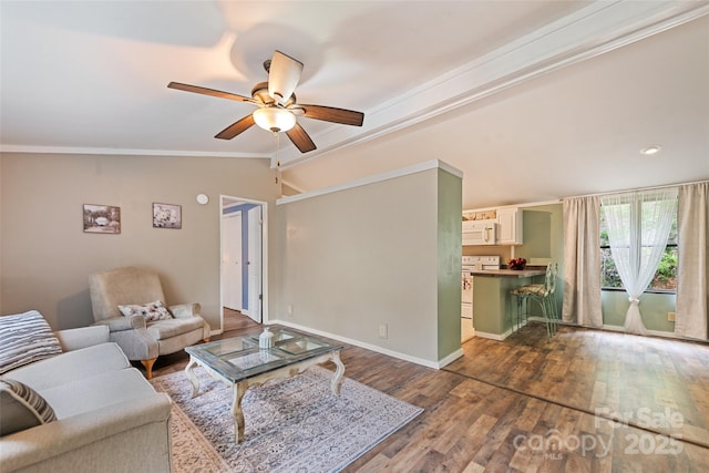 100 Bettys Dr, Waynesville, NC 28786 - living room with a ceiling fan, dark wood-style floors, and baseboards