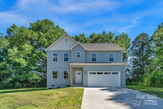 7874 Lucky Creek Ln, Denver, NC 28037 - view of front facade featuring board and batten siding, concrete driveway, and a front lawn