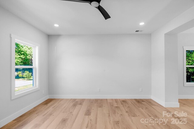 7874 Lucky Creek Ln, Denver, NC 28037 - unfurnished room with ceiling fan, light wood-style flooring, baseboards, and recessed lighting