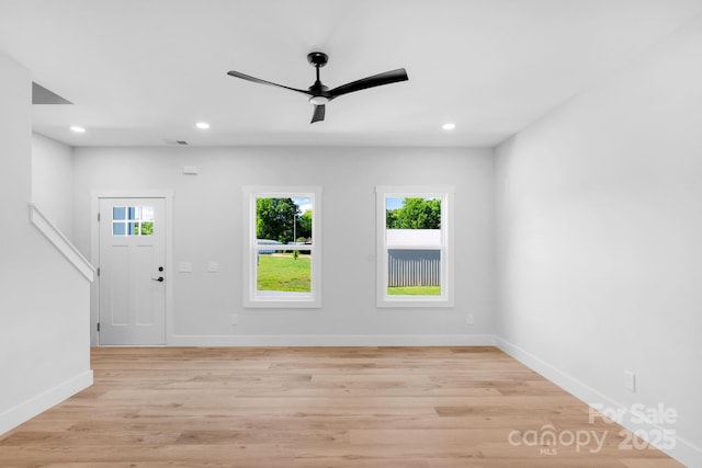 7874 Lucky Creek Ln, Denver, NC 28037 - foyer entrance featuring plenty of natural light, ceiling fan, light wood-style floors, baseboards, and recessed lighting