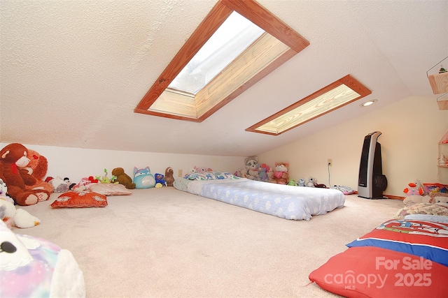 109 Larch Rd, Salisbury, NC 28147 - bedroom featuring a skylight, lofted ceiling, carpet, and a textured ceiling