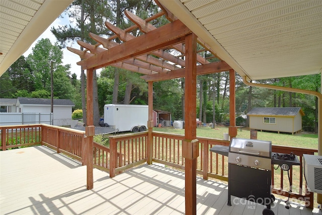 109 Larch Rd, Salisbury, NC 28147 - deck with a pergola, a grill, and a shed
