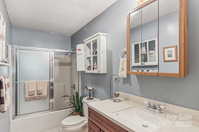 46 Thrush Dr, Maggie Valley, NC 28751 - bathroom with a textured ceiling, vanity, toilet, shower / bath combination with glass door, and tile patterned floors